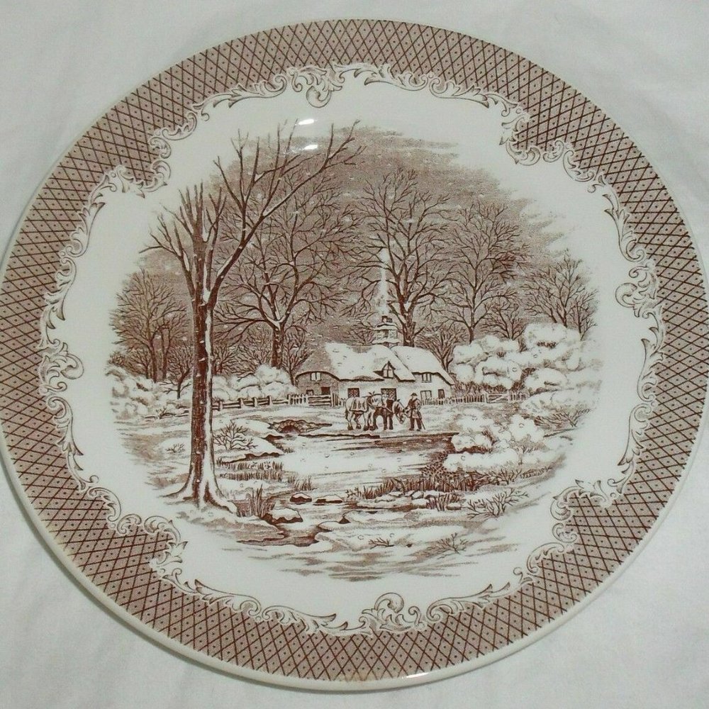Swiss Landscape Brown Transferware Dinner Plate Italy Winter Scene Vintage Decor